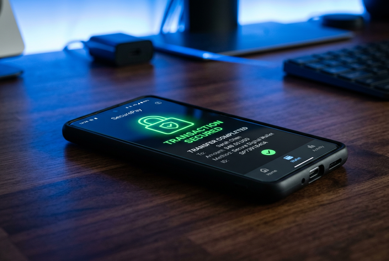 Digital security and encryption symbols on a smartphone screen.